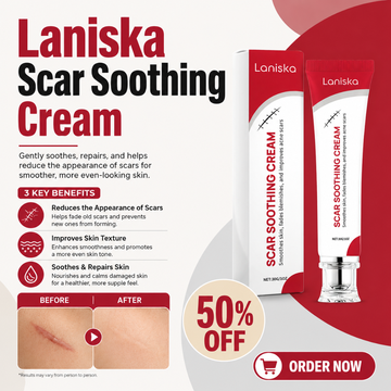 Laniska Scar Soothing Cream – Reduces Scars, Improves Skin Texture, Soothes & Repairs Skin – With Centella Asiatica Extract – For Face, Neck, Leg & Belly – Fades Acne Scars, Postoperative Scars, Trauma Scars & Pigmentation